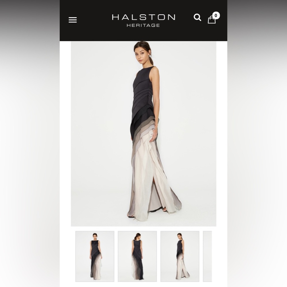 Halston Heritage Boatneck Gown with Tiered Skirt - Black/Vapor Size 8 Preowned - Picture 3 of 8